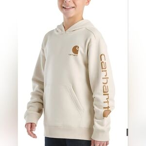 Carhartt Kids Hoodie Logo Sweatshirt Size Medium Chaulk Tan Brown EUC Tween